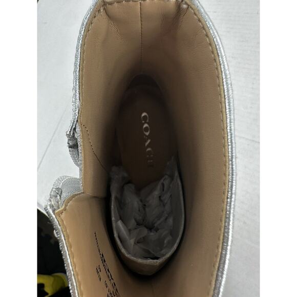 Coach Ankle Noah Bootie Sz 9.5 Silver Metallic Leather Almond Toe Amputee Left - Picture 12 of 15